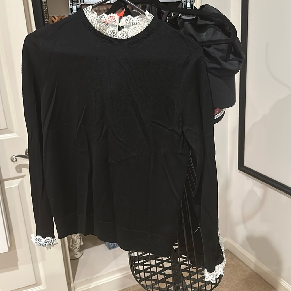 Sandro black top with lace collar